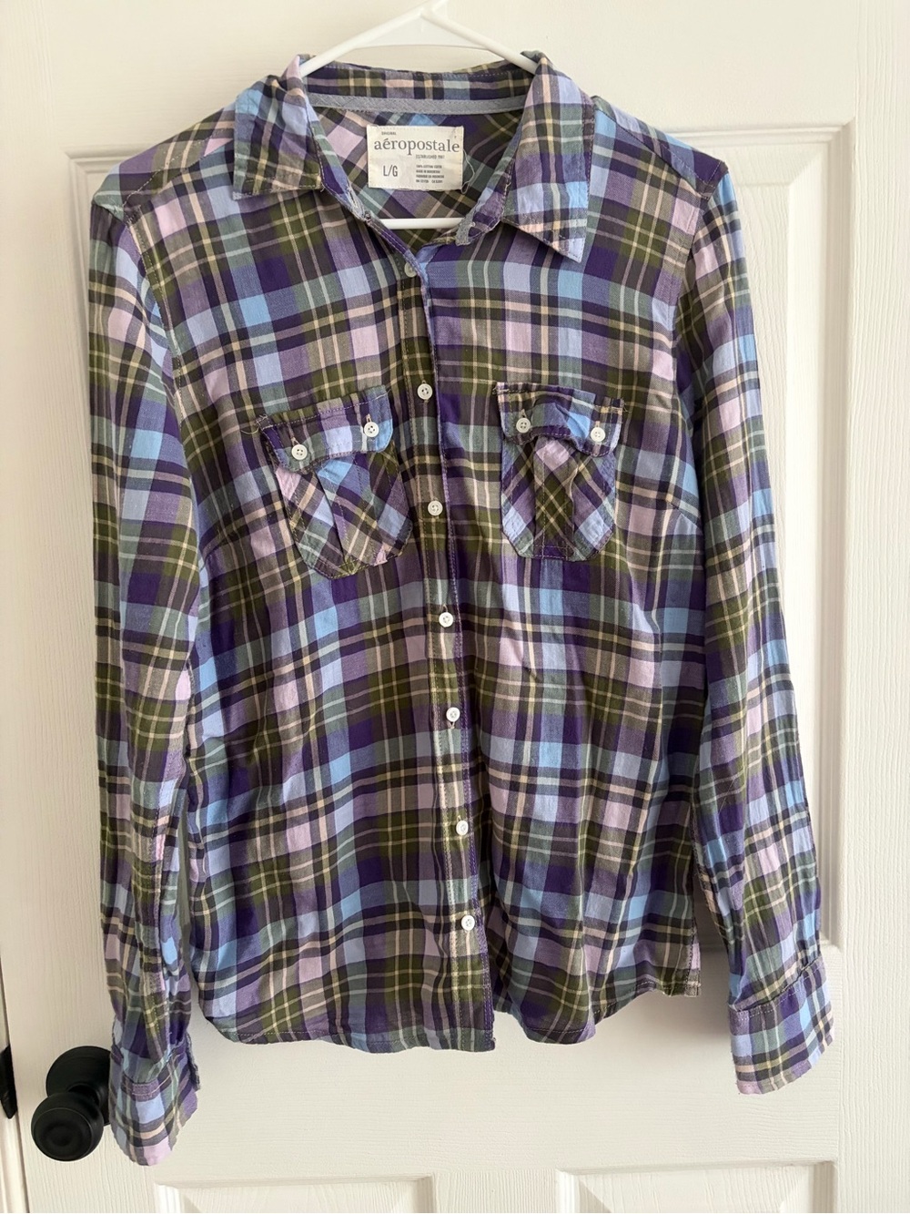 Aeropostale Purple, Blue & Green Plaid Button-Down Shirt